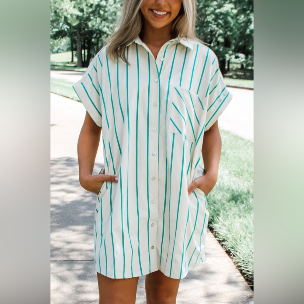 Jacie- Striped Button-Up Shirt Dress